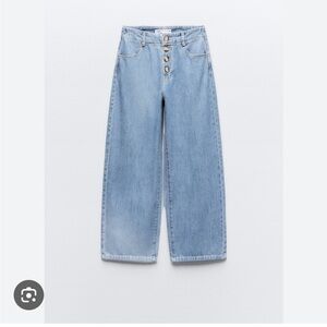ZARA HIGH WAIST EXPOSED BUTTON CULOTTE JEANS MID-BLUE